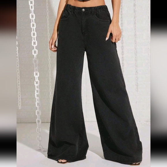 Women Casual Versatile Solid Color Wide Leg Jeans - Picture 1 of 5